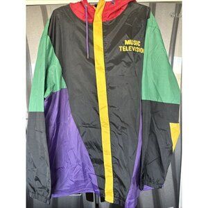 MTV Music Television 3XL Jacket Hoodie Multicolor Full Zip Rain Coat Retro Y2K